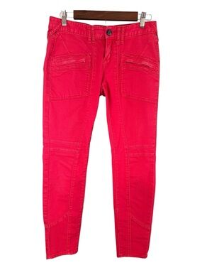 Free People Coral Red Moto Skinny Pants Womens 28 Zip Pockets Knee Panels